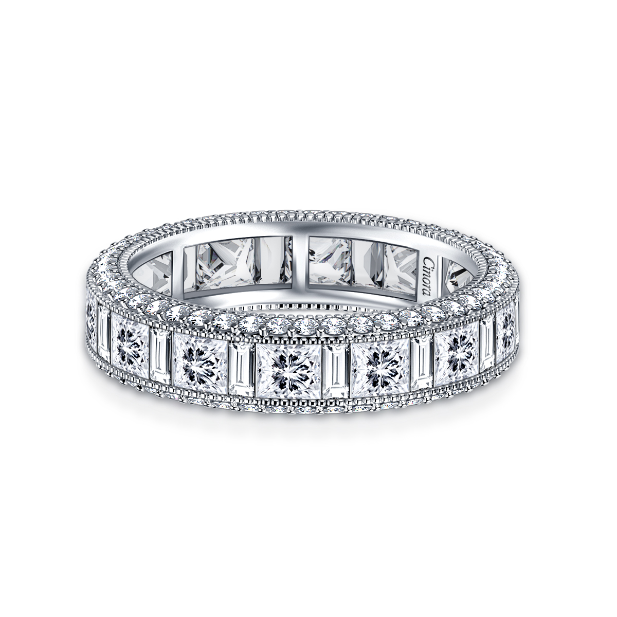 Eternity Band with Channel & Pave Set Round, Princess & Baguette Diamonds in 18K White Gold (4.00 cttw.) view 4