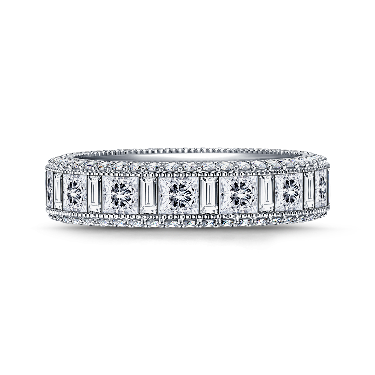 Eternity Band with Channel & Pave Set Round, Princess & Baguette Diamonds in 18K White Gold (4.00 cttw.) view 2