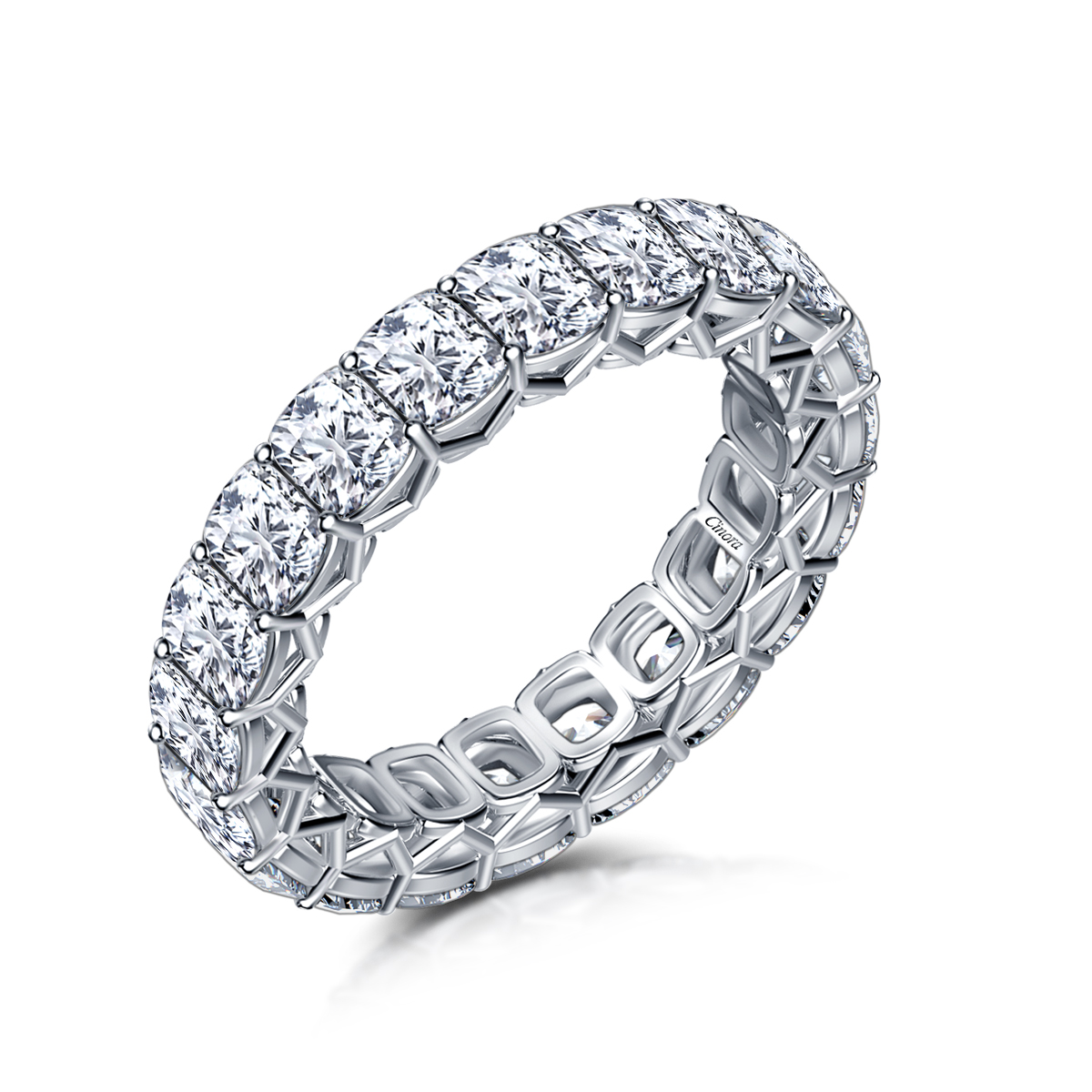 Fancy Cushion Cut Diamond Eternity Band in 18K White Gold (5.00 cttw.) view 3