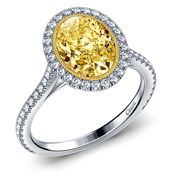 Fancy Oval Cut Yellow Diamond Cathedral Engagement Ring in 18K White Gold