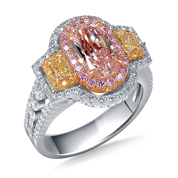 Fancy Multicolored Diamond Halo Ring in 18K Three Tone Gold (3 7/8 cttw.)