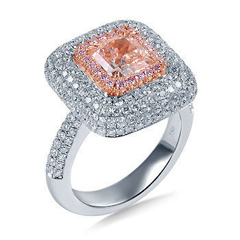 Fancy Light Pink Diamond Halo with Micro Pave Set Ring in 18K Two Tone Gold (3 1/7 cttw.)
