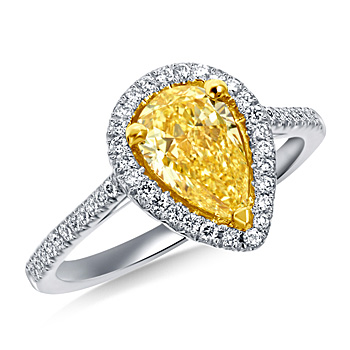 Pear Shaped Fancy Intense Yellow Diamond Halo Ring in 18K Two Tone Gold (1 1/4 cttw.)