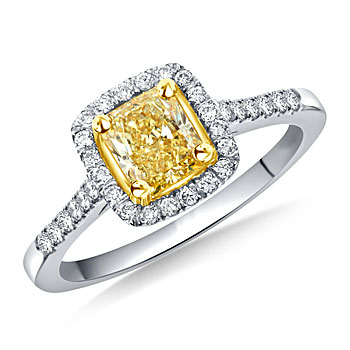 Fancy Yellow Radiant Cut Halo Ring in 18K Two Tone Gold (1 1/6 cttw.)