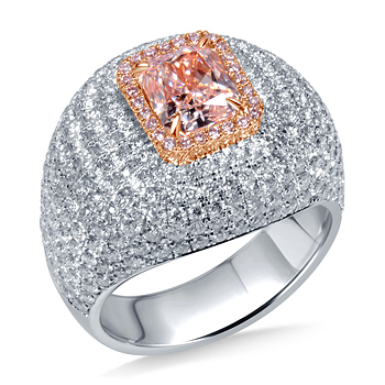 Light Pink Diamond with Square Halo Diamond Ring in 18K Two Tone Gold (3 5/8 cttw.)