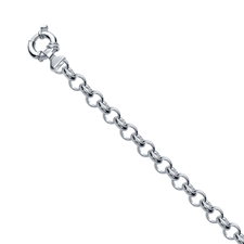Round Link Rolo Style Bracelet in Silver with Rhodium Finish
