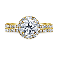 Round Halo Engagement Ring with Matching Band in 14K Yellow Gold