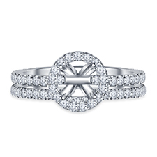 Round Halo Engagement Ring with Matching Band in 18K White Gold