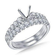 Graduated Diamonds Cathedral Semi Mount Setting With Matching Band in 14K White Gold