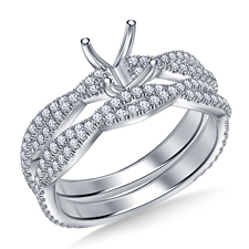 Twisted Shank Diamond Solitaire Engagement Ring With Matching Intertwined Band In 14K White Gold