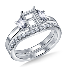 Trapezoid Diamond Three Stone Engagement Ring in 14K White Gold