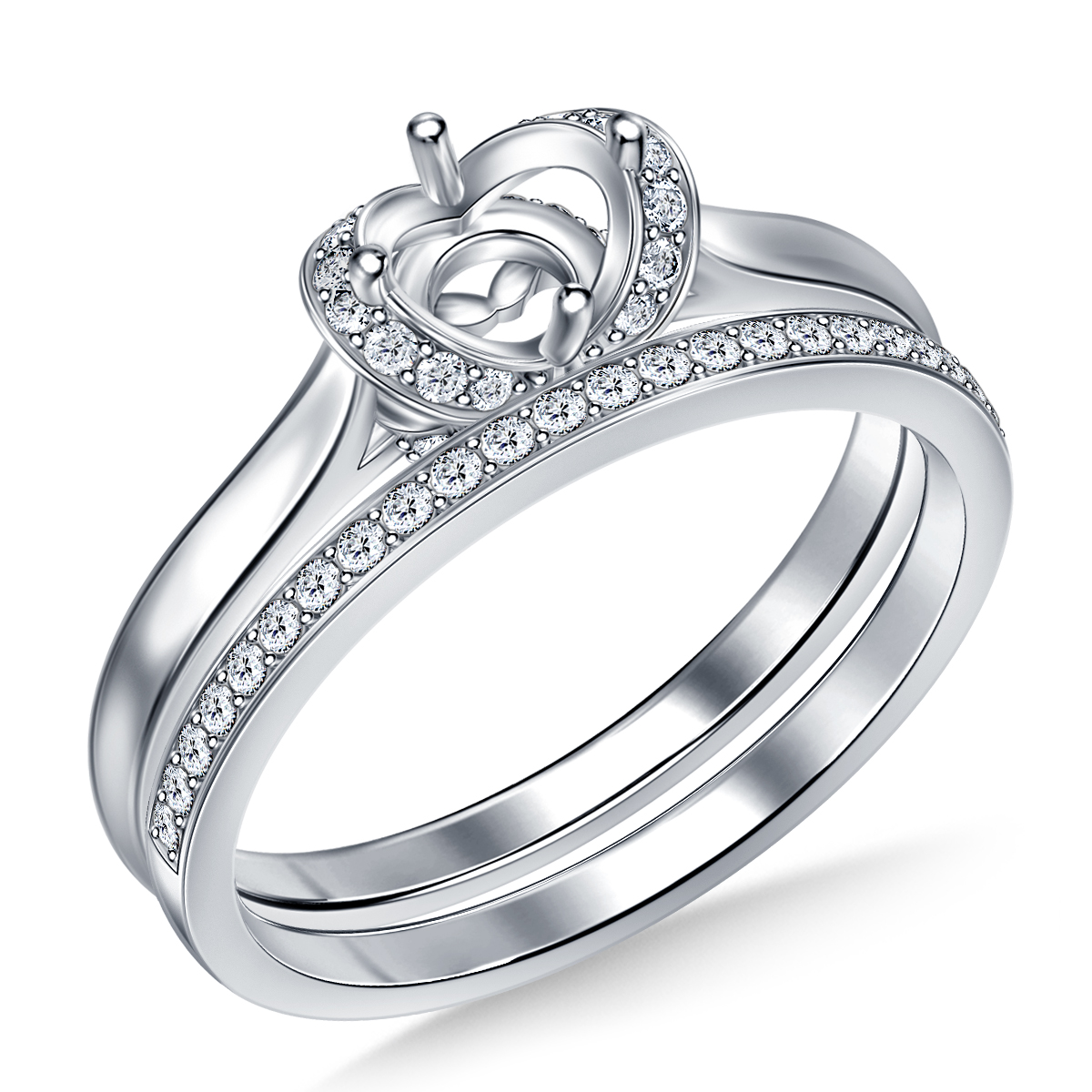 Exquiste Cathedral Diamond Solitaire Engagement Ring With Wedding Band In 14K White Gold view 3