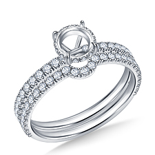 Diamond Semi Mount Ring Basket Setting With Curved Matching Band In 14K White Gold