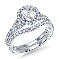 Catherdral Halo Diamond Engagement Ring with Matching Band In 14K White Gold