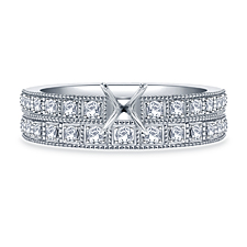 Milgrain Edged Diamond Engagement Ring with Matching Band in 14K White Gold (1/3 cttw.)