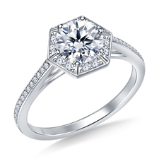 Hexagon Halo Engagement Ring in 14K White Gold