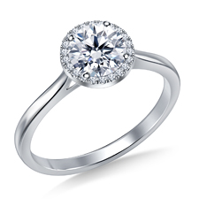 Petite Diamond Halo Cathedral Engagement Ring in 14K White Gold