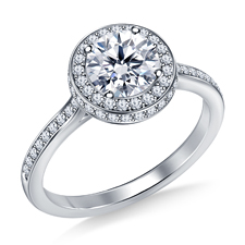 Round Diamond Halo Engagement Ring in 14K White Gold