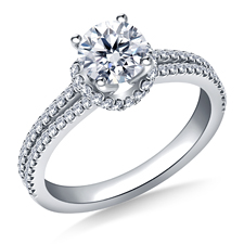 Scalloped Edge Split Shank Engagement Ring in 14K White Gold