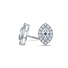 Fancy Marquise Diamond Stud Earrings with Split Prong Setting Halo in 14K White Gold (1.00 cttw)