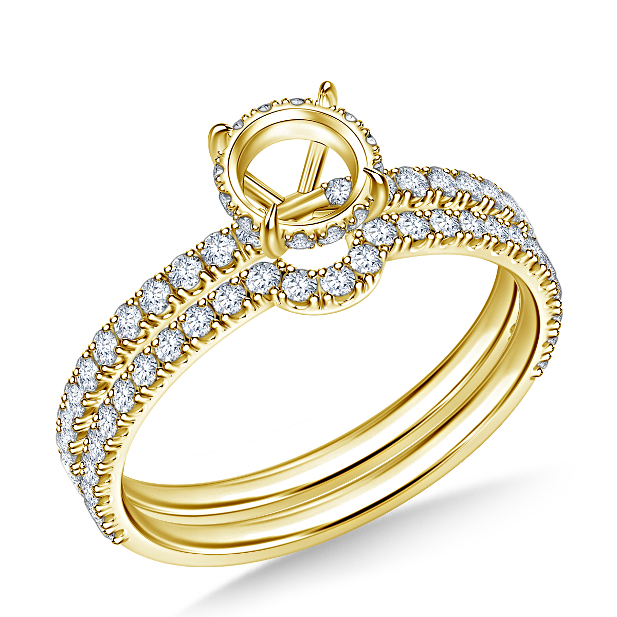 Diamond Semi Mount Ring Basket Setting With Curved Matching Band In 18K
